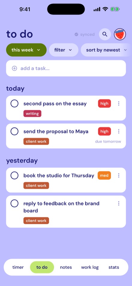 The to-do list, grouped by day
